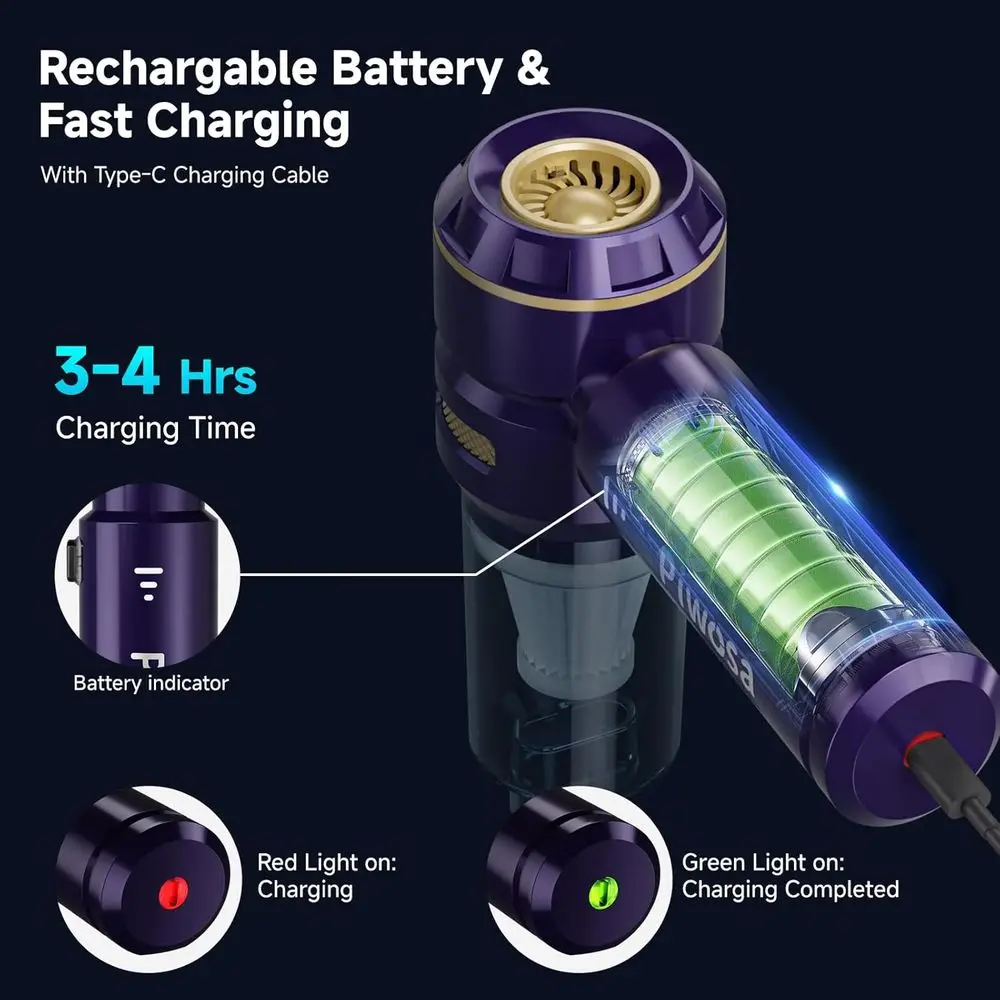 Portable Cordless Handheld Vacuum for Cars and Home with LED Light, Powerful Suction for Pet Hair (Navy)