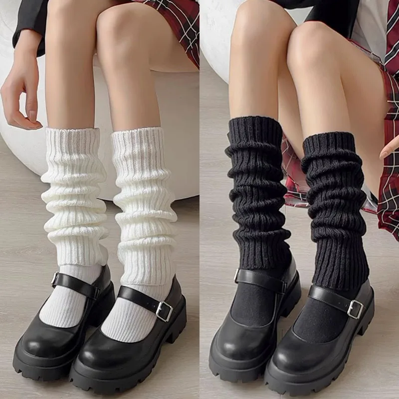 

Lolita Leg Warmers 40cm Socks Female Knitted Warm Foot Cover White Black Warmer Lady Autumn Winter Crochet Sock Boot Cuffs