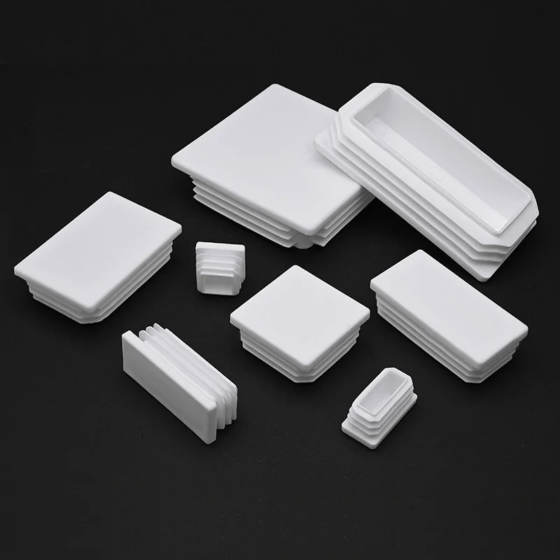 Rectangle/Square White Plastic Blanking End Cap Pipe Tube Inserts Plugs Bung Cover Steel Table Leg Feet Pad 13x13mm to 100x200mm