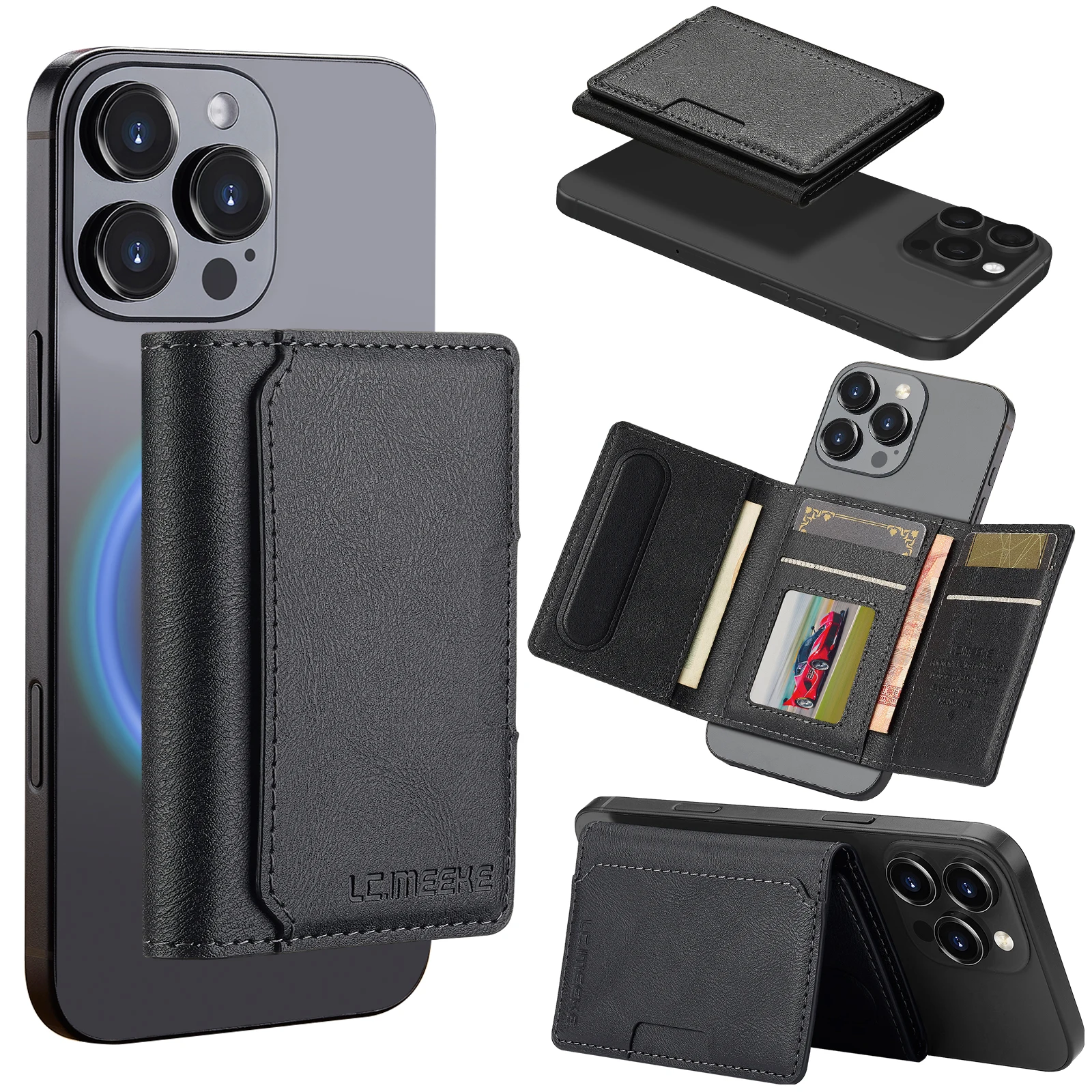 Business Magnetic Card Solt Case for Magsafe Functions Phone Case Card Holder Wallet Luxury PU Leather Men Slim Purses Pocket