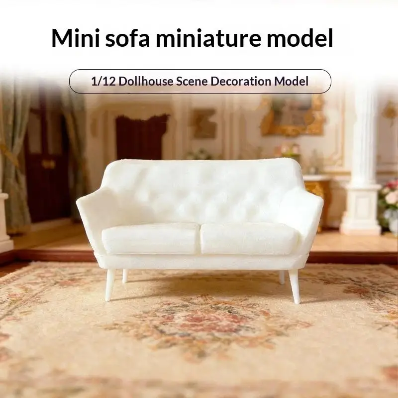【BS】1Pcs 1/12 Dollhouse Mini Living Room Furniture Decoration Mini Double Sofa Model Dolls House Micro Scene Construction Props