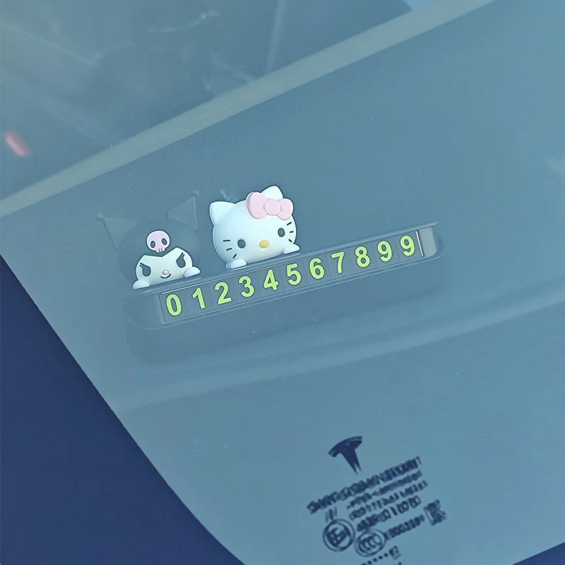 Sanrio Car Parking Sign Hidden Temporary License Plate Cute Hello Kitty Kuromi Melody Phone Number Plate Car Interior