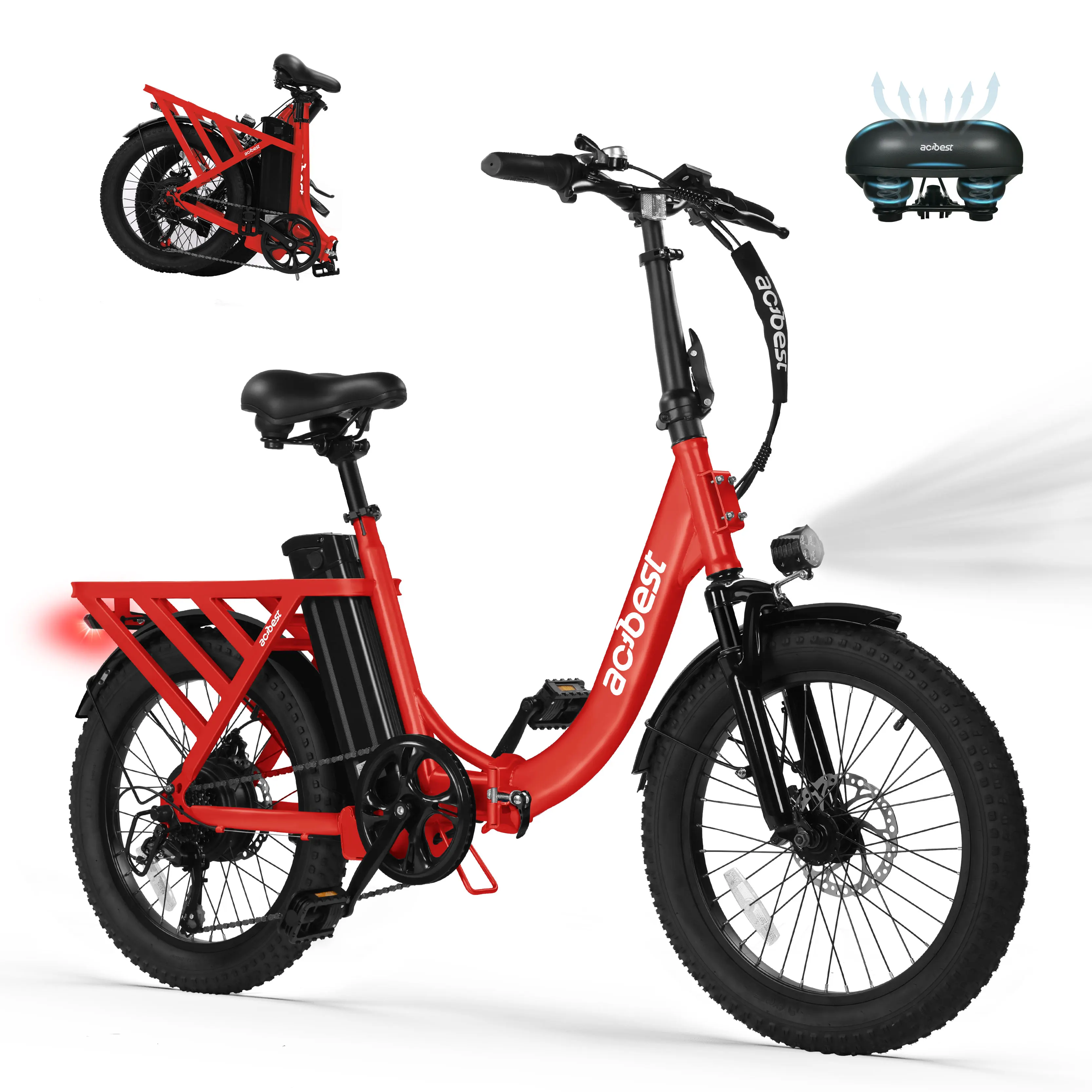 Actbest Mars Folding Electric Bike for Adults, 1200W Peak Motor 48V 13.5Ah Battery, 20"×3" Fat Tire Commuter Ebike, 28MPH 65Mi,  7 Speed Foldable Electric Bicycle image 2