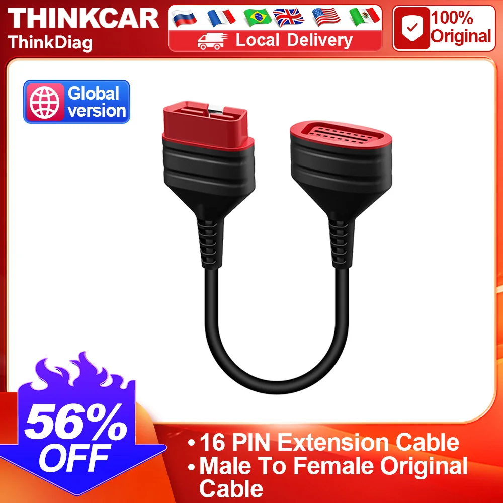 

Удлинительный кабель THINKCAR, 16-контактный диагностический удлинительный кабель OBD2 для Thinkdiag BT200 THINKDAIG MINI THINKDRIVER MUCAR VO7S VO6 VO8