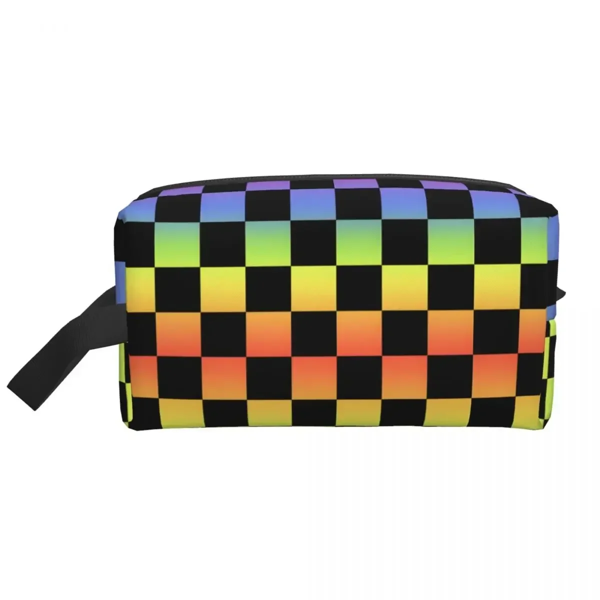 Custom Black Rainbow Squares Pattern Checkered Flag Travel Toiletry Bag for Women Makeup Cosmetic Bag Beauty Storage Dopp Kit