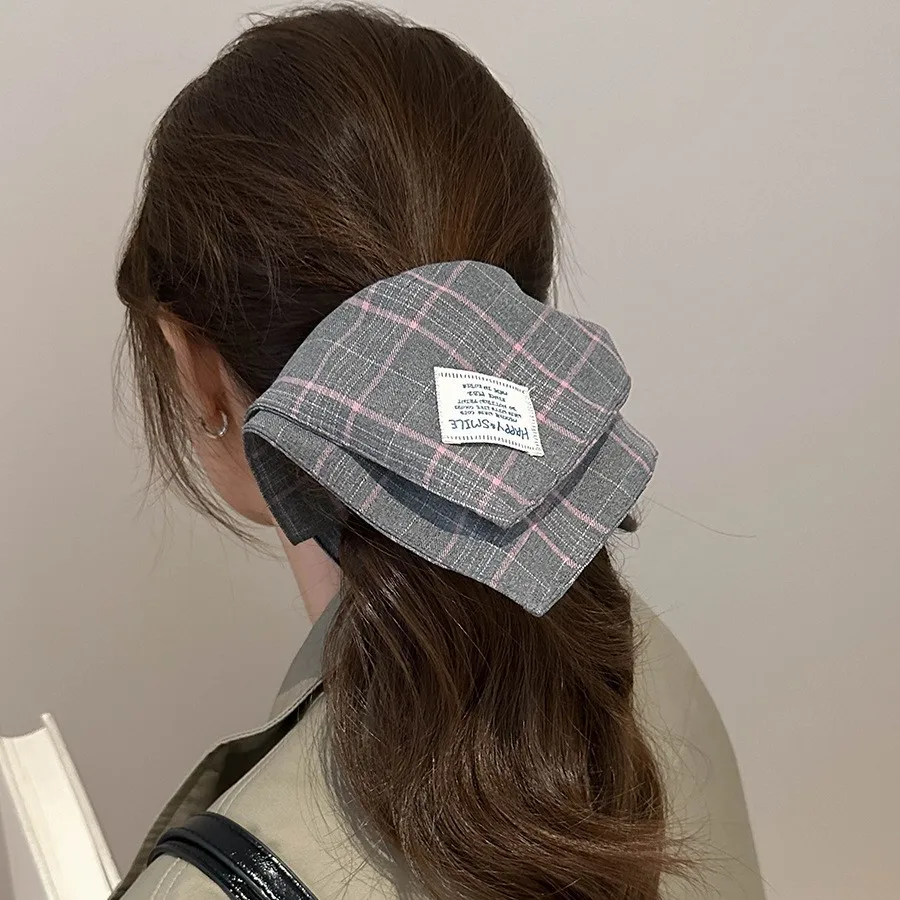 Checkered Pattern Scrunchies For Hair Korean Trendy Solid Color Square Scarf Style Ponytail Holder Elastic Comfortable For Daily
