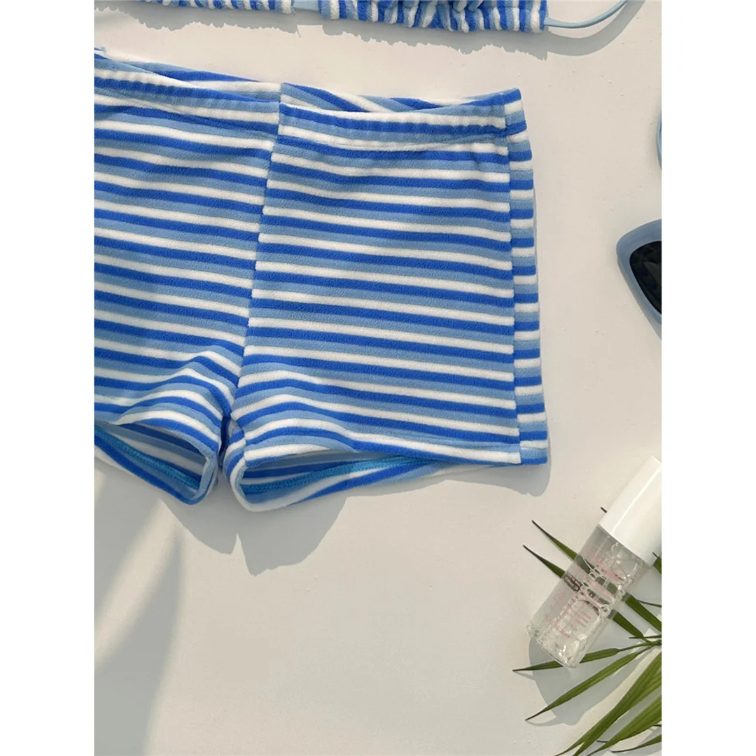 Neuer gestreifter Neckholder-Bikini mit hoher Taille, Damen-Badeanzug, zweiteiliges Bikini-Set mit Shorts, Badebekleidung, Badeanzug, Schwimmanzug V7825 – Detail 29