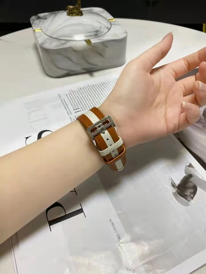 Leather Strap For Apple Watch Ultra 8 7 49mm 45mm 41mm 6 5 4 SE 44mm 40mm Stitching two-tone bracelet strap for iwatch 42mm 38mm