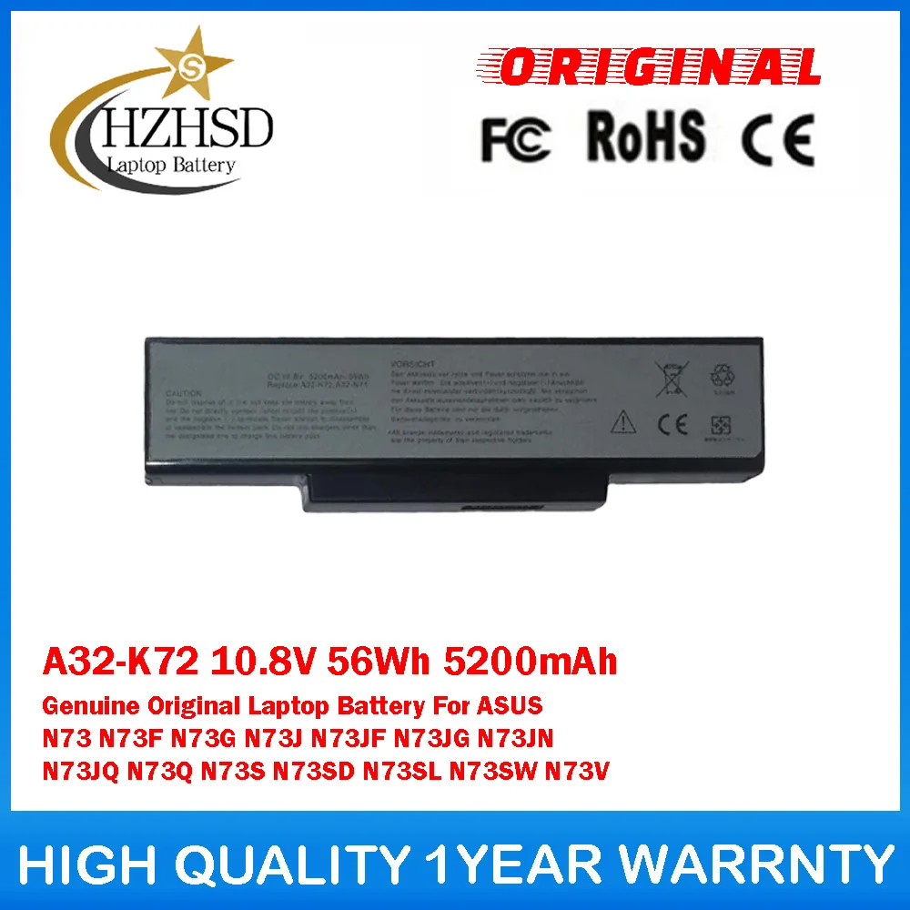 A32-K72 10.8V 56Wh 5200mAh Genuine Original Laptop Battery For ASUS N73 N73F N73G N73J N73JF N73JG N73JN N73JQ N73Q N73SD N73SW