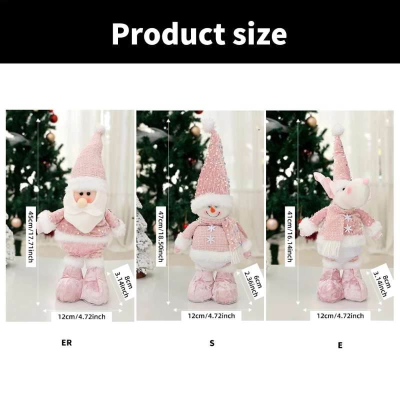 Boneka Berdiri dengan Dapat Diperpanjang Dekorasi Santa/Manusia Salju/Rusa Ornamen Pajangan Meja Liburan Buatan