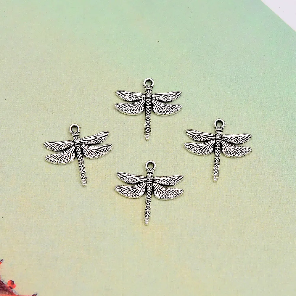 20pcs/Lot 17x18mm Vintage Dragonfly Charms Insect Pendant For DIY Earring Necklace Jewelry Making Findings Supplies Accessories