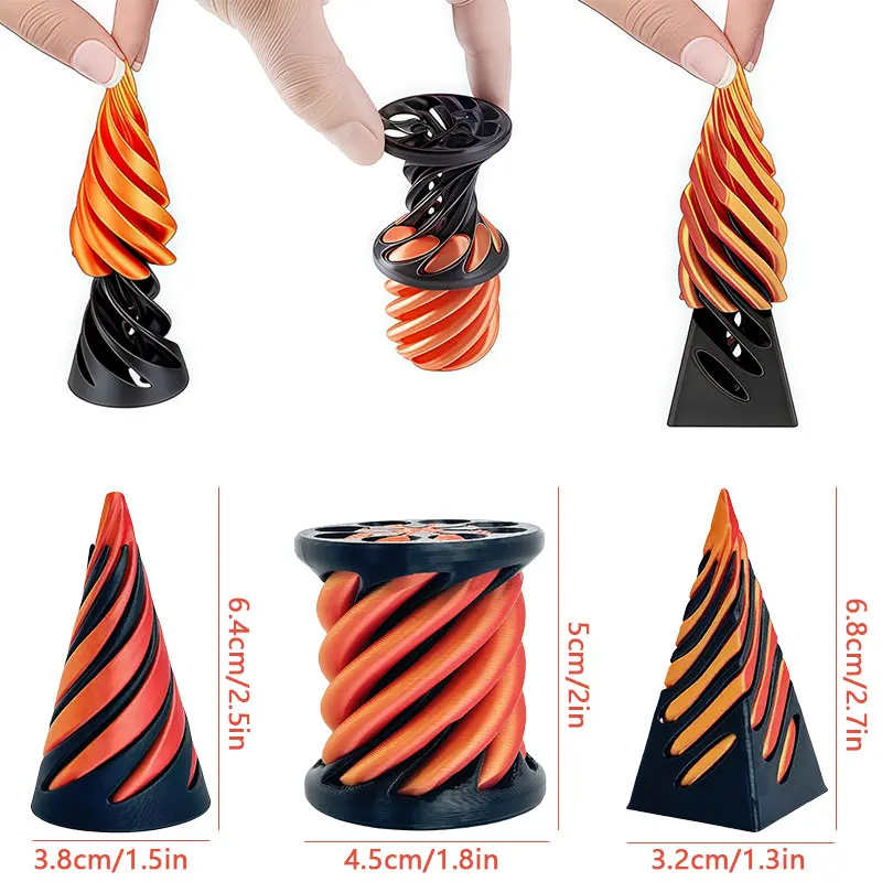 ثلاثية الأبعاد مطبوعة دوامة مخروط الهرم دوامة النحت ، دوامة مخروط تململ لعبة ثلاثية الأبعاد لعبة لتخفيف التوتر الديكور لمكتب مكتب منزلي