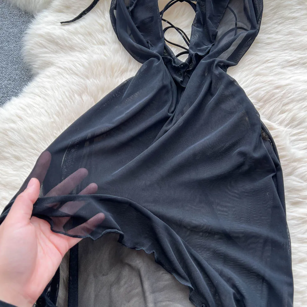 Elegancka sukienka letnia w stylu koreańskim, boho, vintage, z wycięciami, bez rękawów, dopasowana, w stylu wróżki, długa sukienka damska.