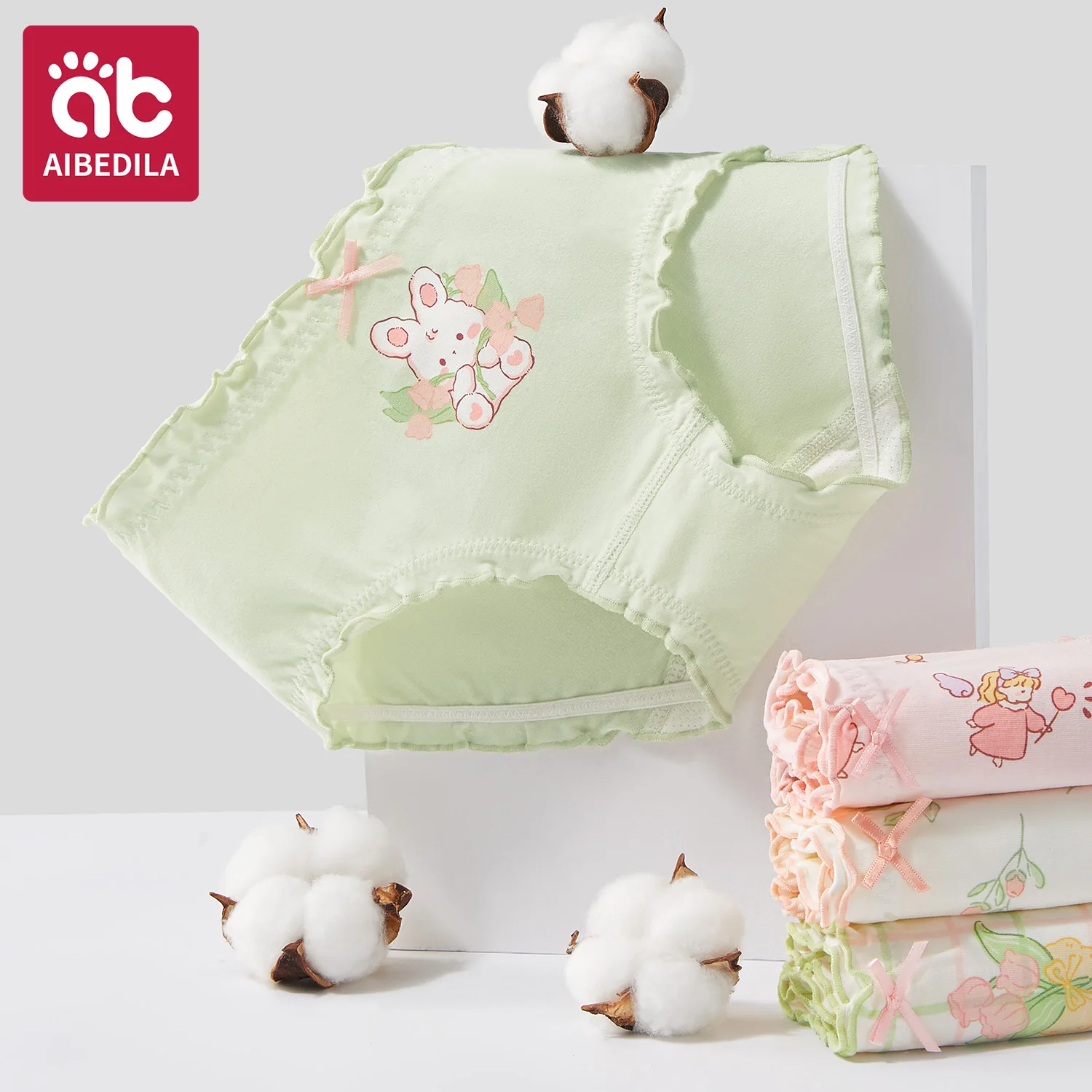 AIBEDILA ملابس داخليّة حريمي سراويل قطنية ناعمة طفل لطيف تنفس الفتيات السروال الأطفال مثلث السراويل 4 أزواج 1-10T #3