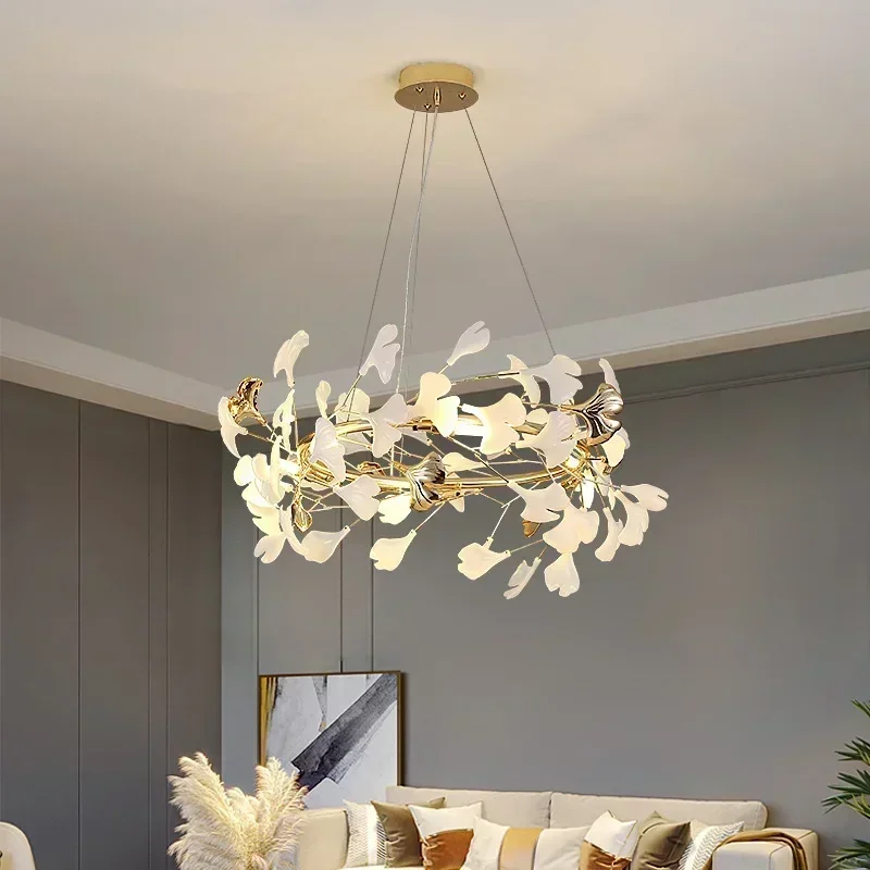 Modern Nordic Ginkgo Branch Folha Pingente LED Teto Lustre, Sala de estar, Sala de jantar, Home Decor, Iluminação interior, G9