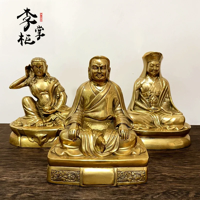 Tibetan tantric pure copper Marba Gampopa Mile Riba Buddha statue Tibetan Kaju three figures ornaments.