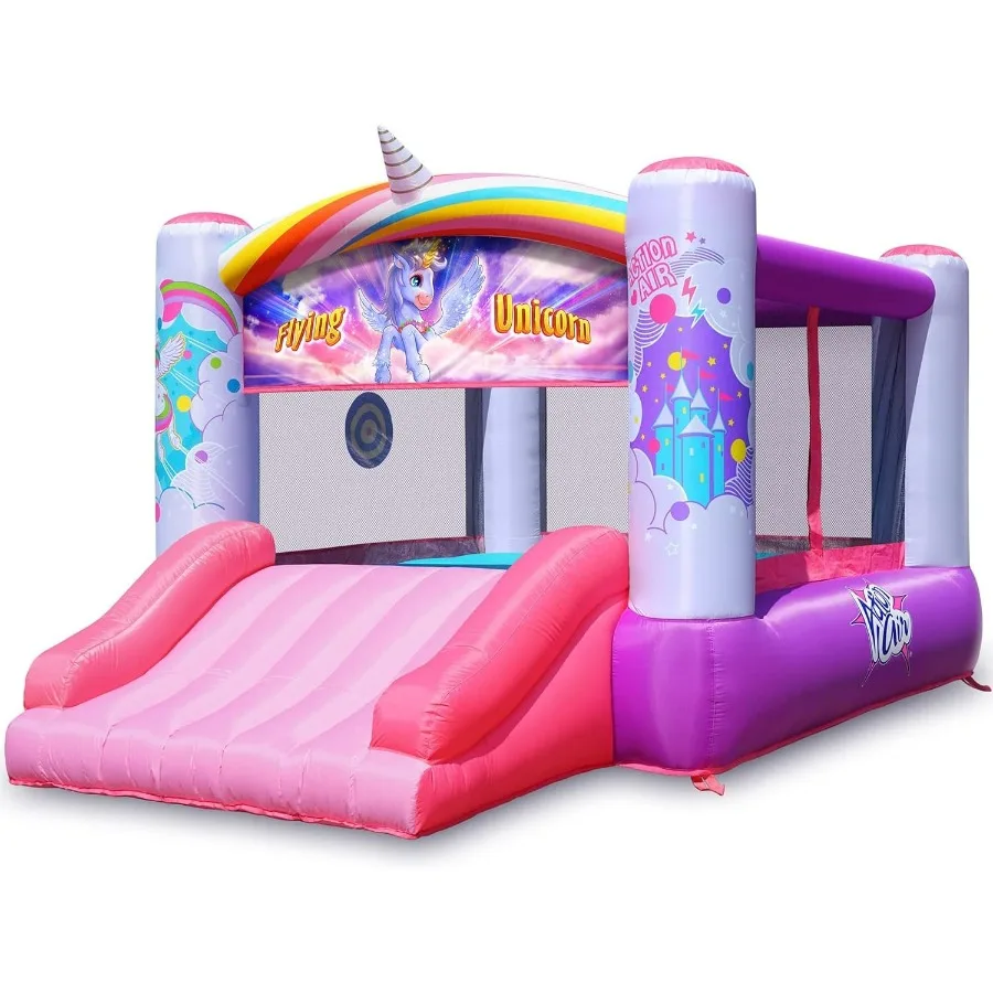 

Pink Flying Unicorn Themed Inflatable Bounce House for Girls with Blower Durable Sewn and Extra Thick Material Action Air Bounc