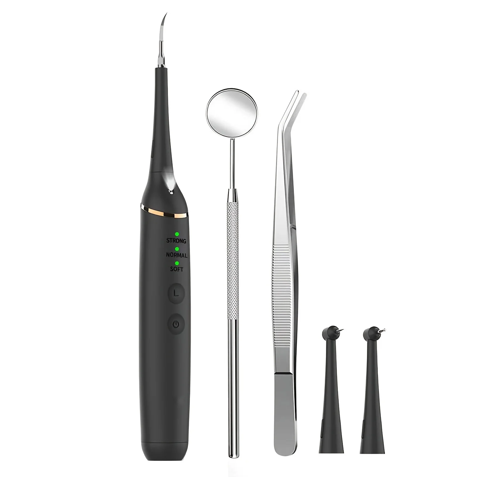 USB Teeth Cleaning Kit With LED Light, Cleaner For Teeth With 3 Replaceable Heads, Dental Tweezer  Mirror, 3 Modes Teeth Cleaner