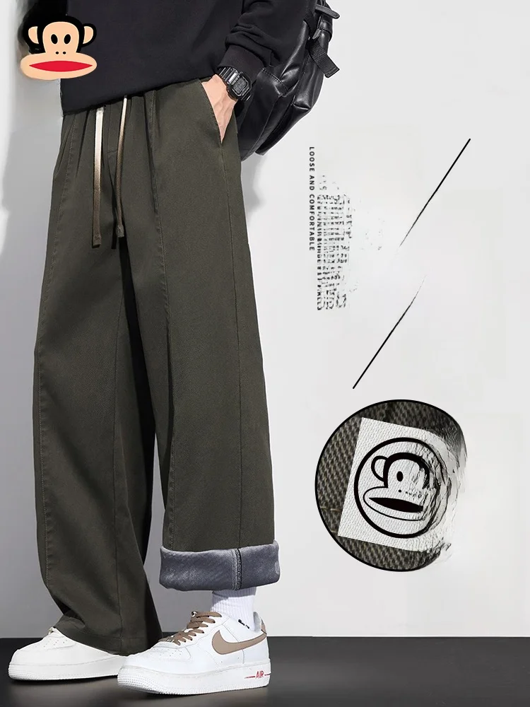 

Мужские утепленные брюки Paul Frank на флисовой подкладке, свободные прямые брюки в винтажном стиле для весны, осени и зимы