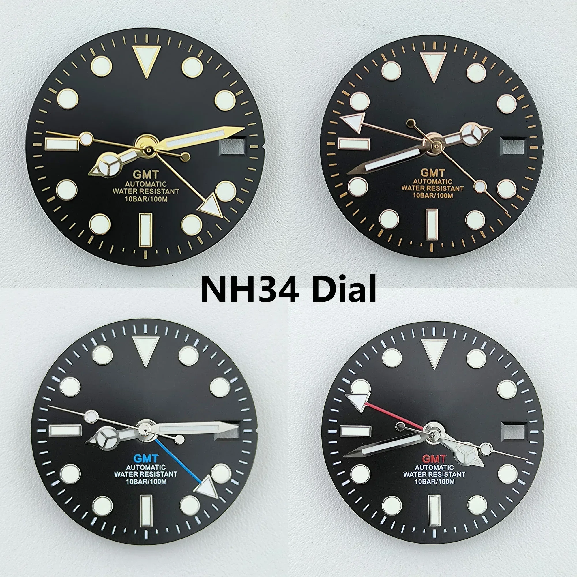 

NH34 Dial Pointers Four Hands Green Luminous Watch Dial Face for GMT NH34 Mechanical Movement Modified Dials Replacement Parts