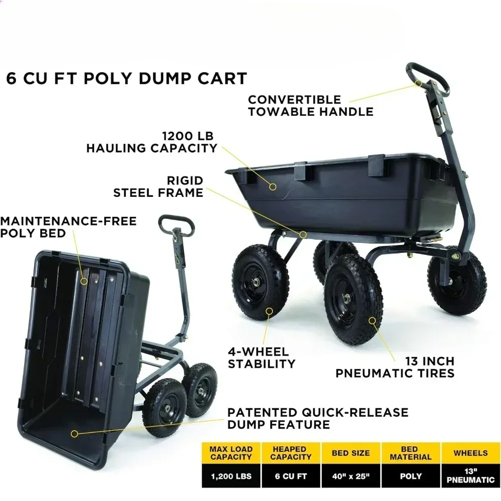 Folding Cart Poly Yard Dump Cart Camping Trolley Heavy-Duty Convertible 2-in-1 Handle Black 1-(Pack) Handcart Garden Carts Hand