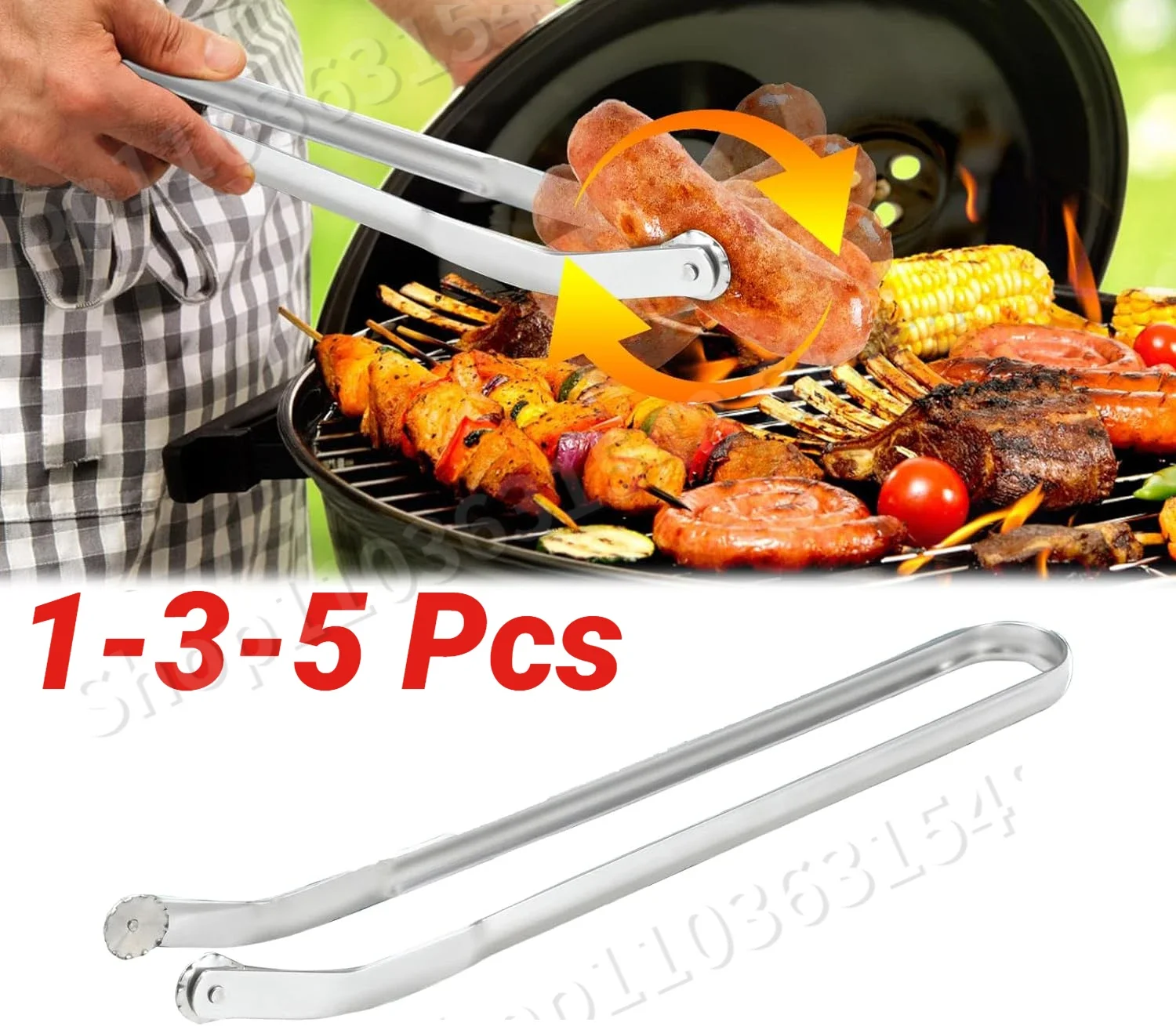 

2024 New BBQ Sausage Turning Tongs 1/3/5Pcs High Temperature Resistance Metal Barbecue Hot Dog Flipping Pliers BBQ Tools