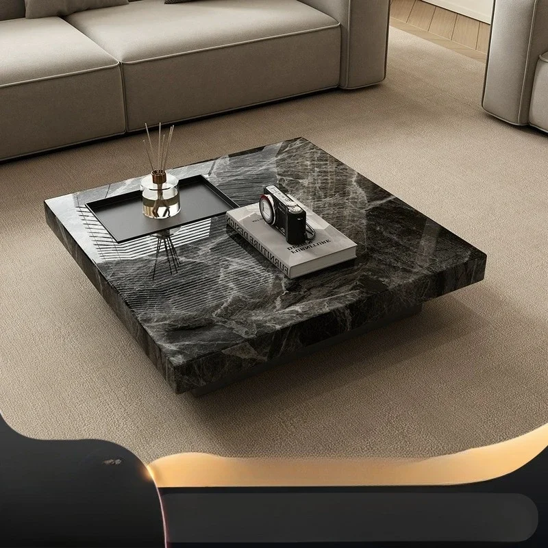 Minimalist rock slab coffee table, light luxury modern living room, household size apartment, simple square coffee table