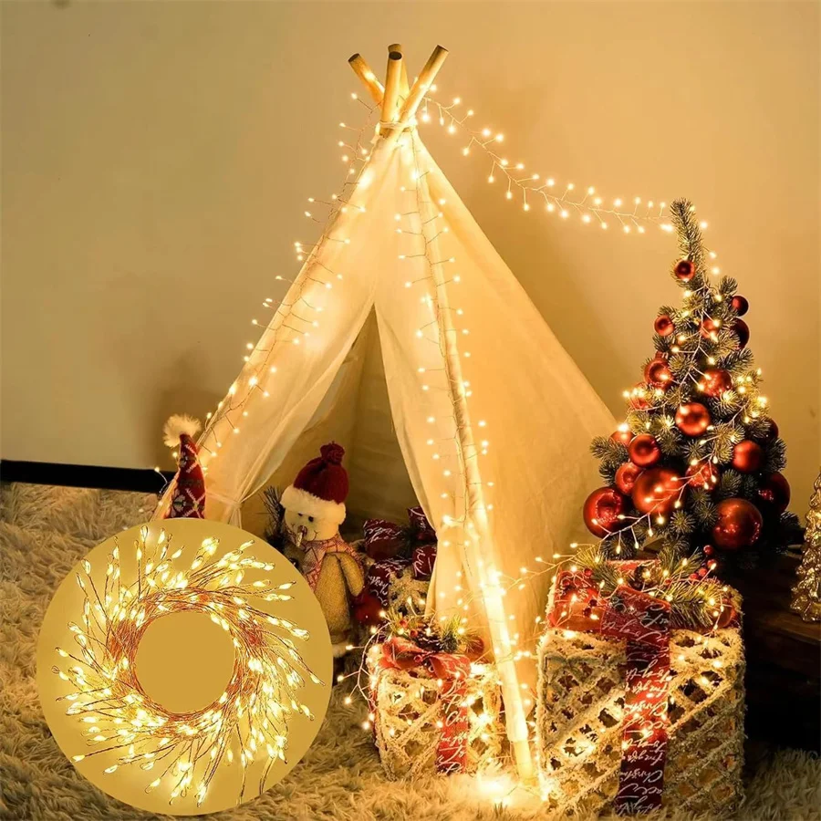 Guirxiété lumineuse de grappe de Noël à LED avec télécommande, pétard extérieur, nickel é, fil de cuivre, guirxiété lumineuse pour couronne d\'arbre,