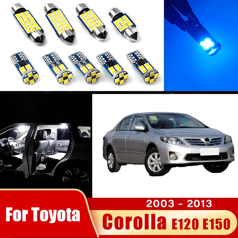 

11 шт. автомобильных светодиодных ламп для Toyota Corolla E120 E150 2003-2013 годов выпуска, аксессуары для внутреннего освещения салона