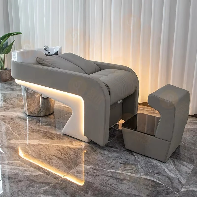 

Beauty Salon Hair Washing Chair Shampoo Bed With Colored Lights Massage Function Water Outlet