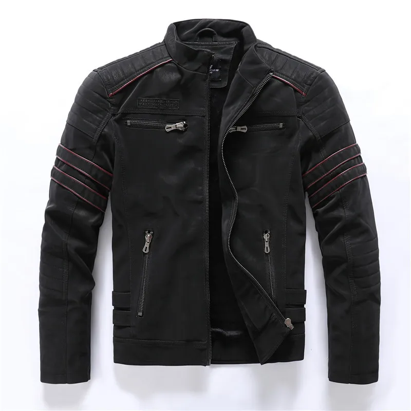 

Men's Fashion Slim PU Leather Jacket Retro Embroidery Zippers Stand Collar Tops Business Casual Youth Motorcycle Jacket Men Coat