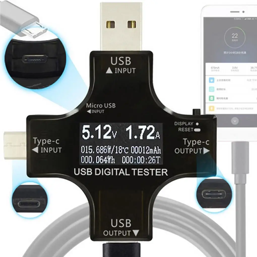 USB Tester DC Type-C PD Digital Voltmeter Amper Voltage Current Monitor Ammeter Detector Power Bank Charger Capacity Meter 6.5A