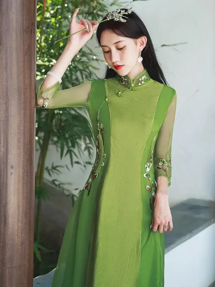 

Chinese Clothes Chinese Style Dress For Women Improved Qipao Dress Lady Fairy Chiffon Qipao Dress Women Elegant Ao Dai