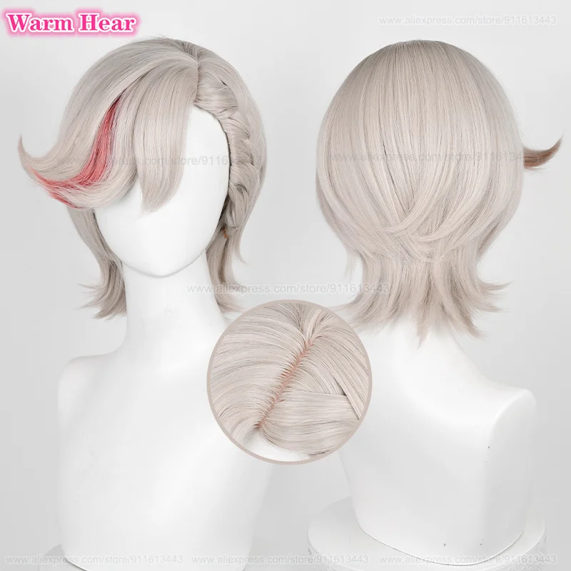 New Skin  Lyney Cosplay Wig Short 32cm Light Gray Gold Cosplay Anime Wig Heat Resistant Fibre Party Wigs + Wig Cap