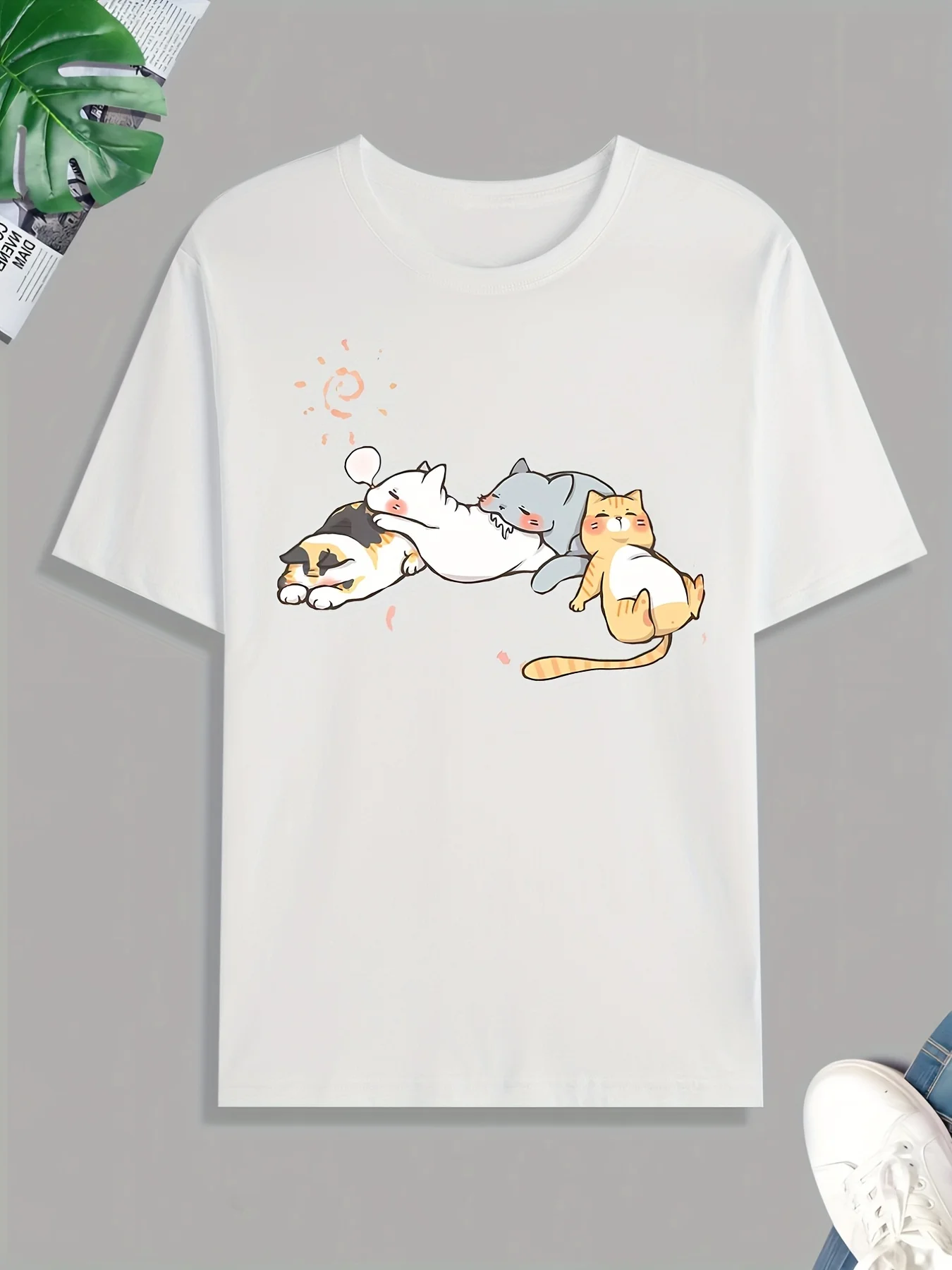 Funny Sleeping Cat T-Shirt Women Men Kawaii Nap Kitty Graphic Tee Summer Short Sleeve Harajuku Casual Cartoon Animal Unisex Tops