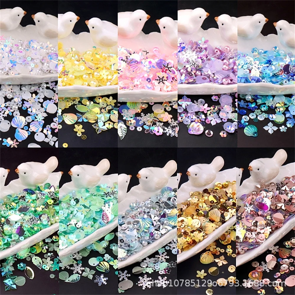 16 color mixed color flower shaped sequins DIY hand sewn mixed shell snowflake concave plum leaf shaped beads scattered beads