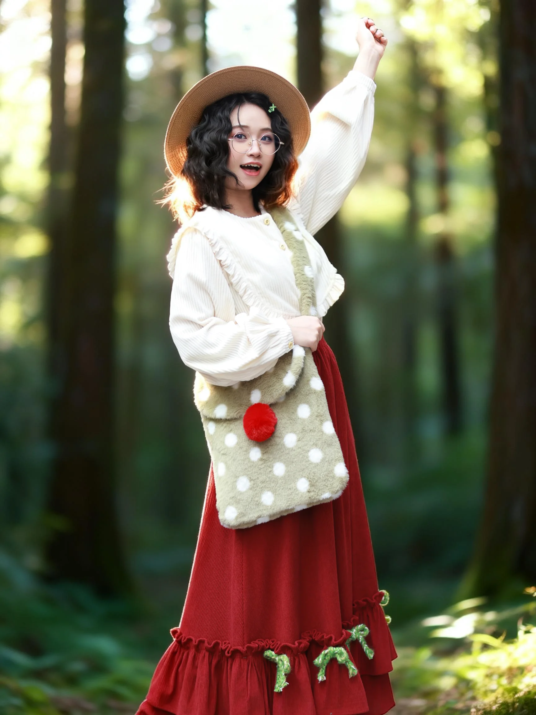 TIYIHAILEY-Long Mid-Calf Cotton Corduroy Skirts Women Elastic Skirts Winter Autumn Red Detachable Bow Ruffles A-Line Skirts