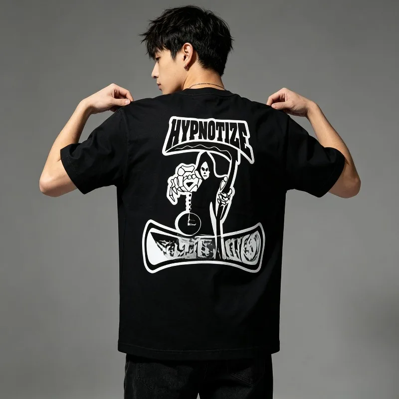 Hypnotize Grim Reaper Scythe Pocket Watch Dark Gothic Streetwear Graphic T Shirt Unisex Men Women Horror Skull  Hip Hop Tee