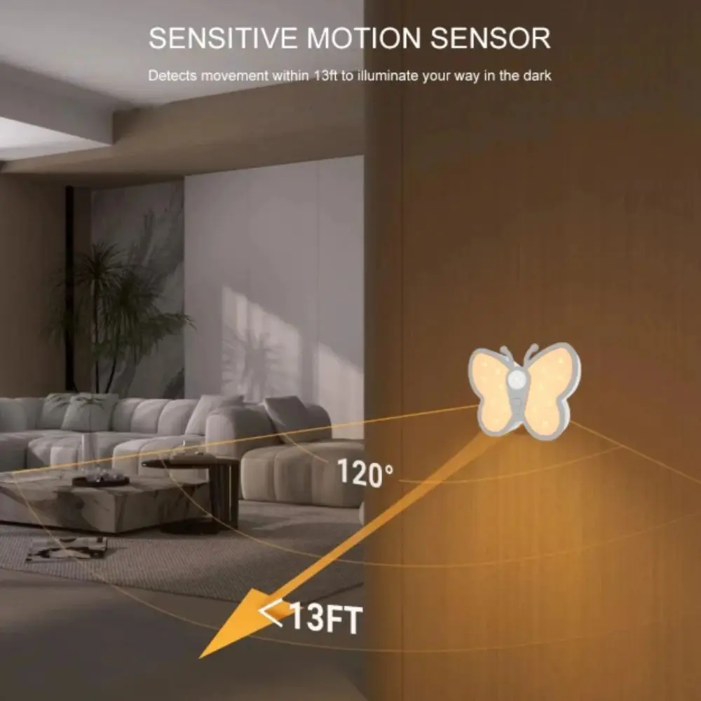 Dual Color Temperature Adjustment Butterfly Motion Sensor Night Light USB Charging LED Under Cabinet Lights