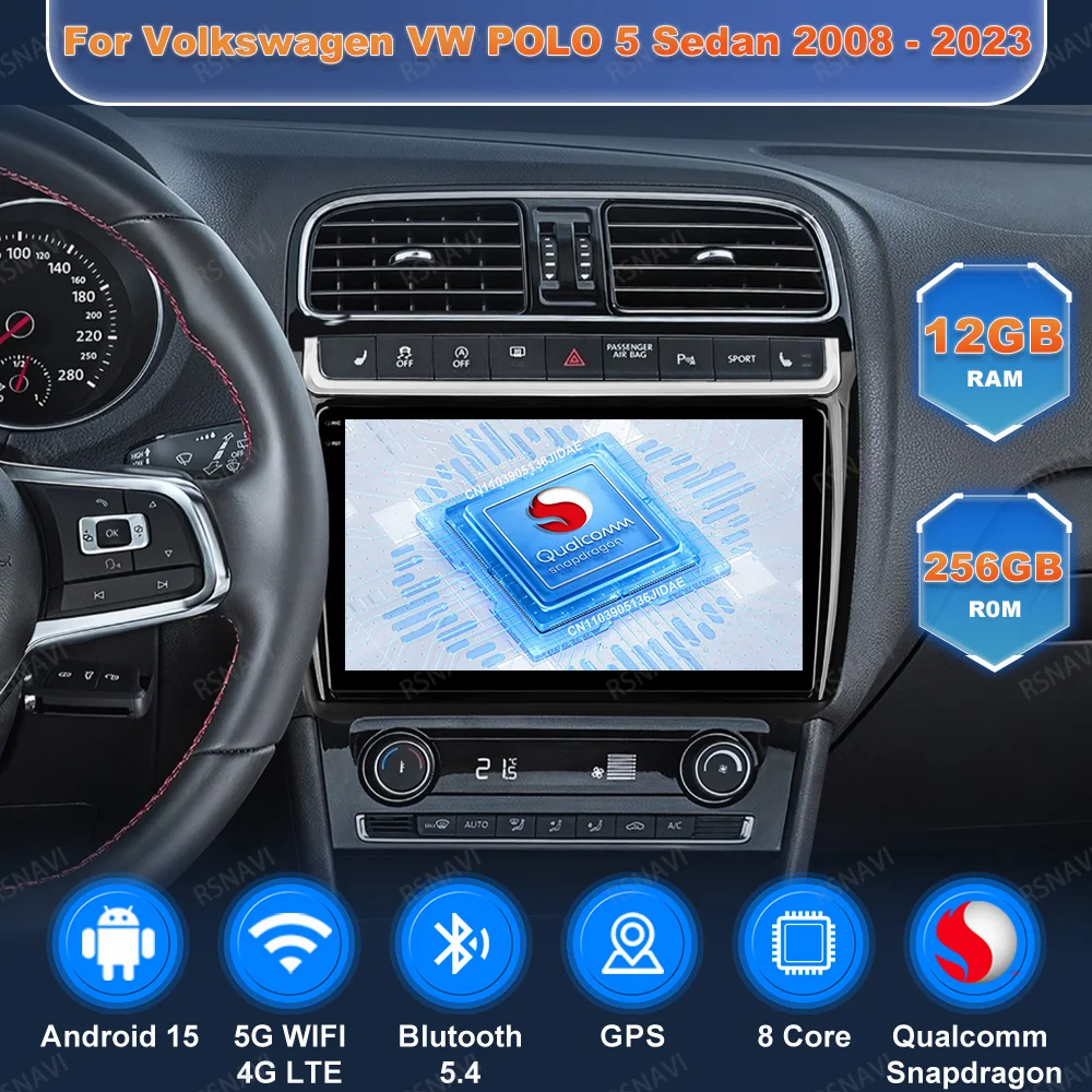 

Car Radio Andoird 15 For Volkswagen VW POLO 5 Sedan 2008 - 2023 Wireless Carplay Auto 4G LTE DSP DVD Navigation 5G WIFI Stereo