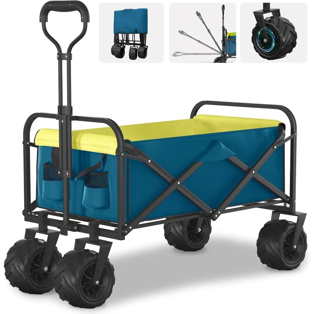 

Collapsible Folding Wagon, Heavy Duty Foldable Wagon with 400lbs Weight Capacity, Beach Wagon with Big Wheels & 2 Cup Holders