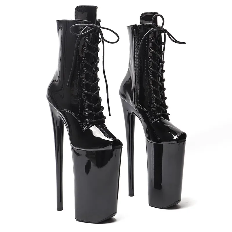 

New 26CM/10inches Black Leather Upper Modern Pole Dance Shoes High Heel Platform Sexy Nightclub Women's Ankle Boots 021