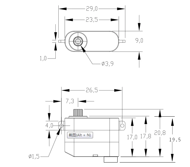 OCS-D008 7,4 V 3,2 kg. cm 7,7 g 0,07 S/60 °   Motore coreless Micro servo Metal Gear All CNC Case