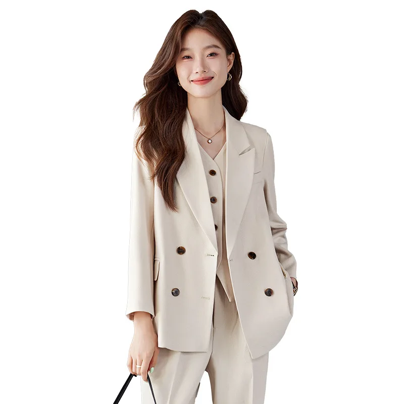 Ladies Full Suit Set 2024 Plus Size Women's Double Breasted Casual Suit Suit Elegant Formal Pants 2-piece Set (Top + Pants)