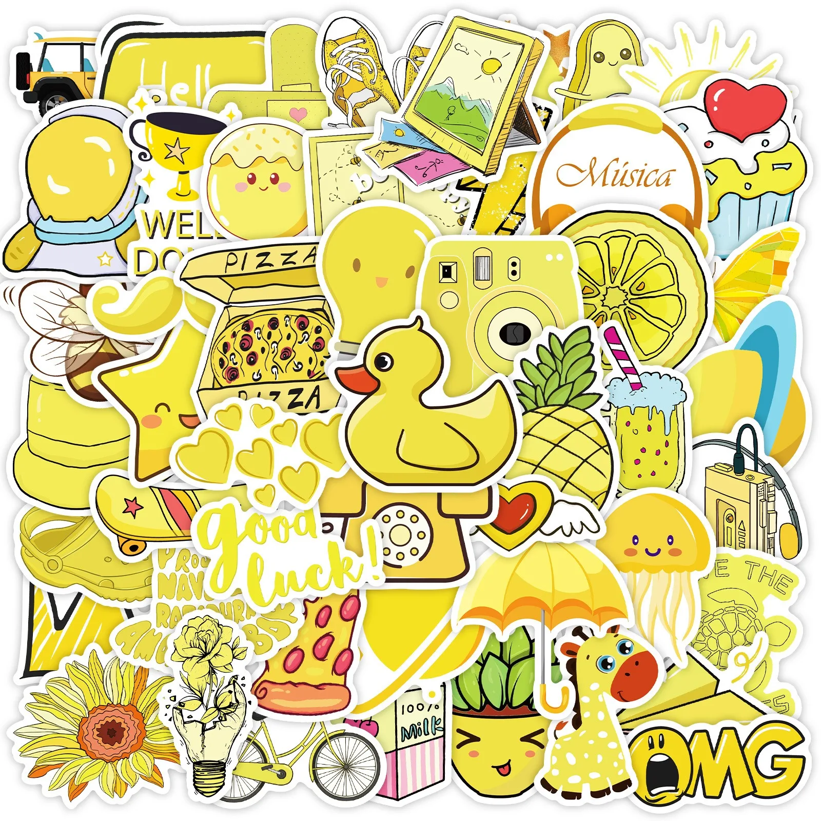 10/30/50Pcs Yellow VSCO Ins Graffiti Stickers Graffiti Stickers For Laptop Guitar Fridge Notebook Bottle Decals Kids Toys