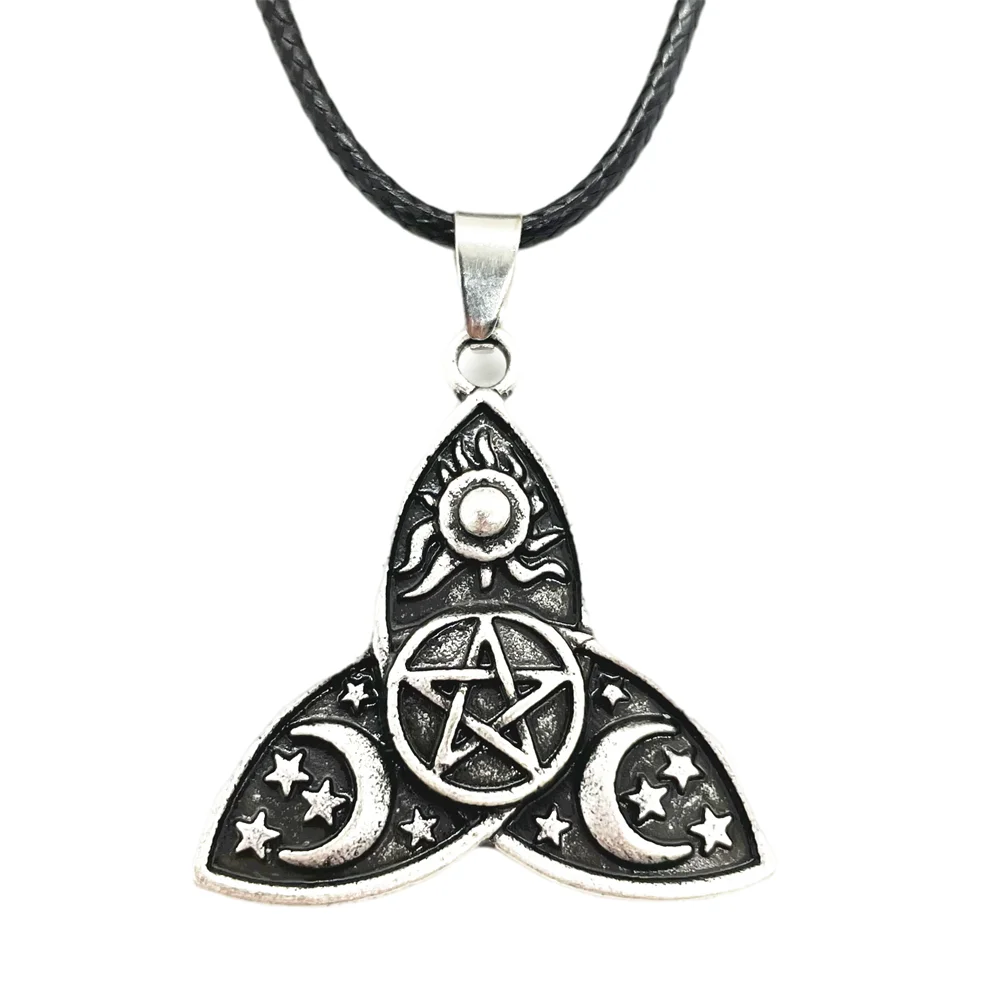 Nostalgia Wicca Pentagram Trinity Symbol Sun Moon Star Jewelry Pendant Necklace Wiccan Suppliers