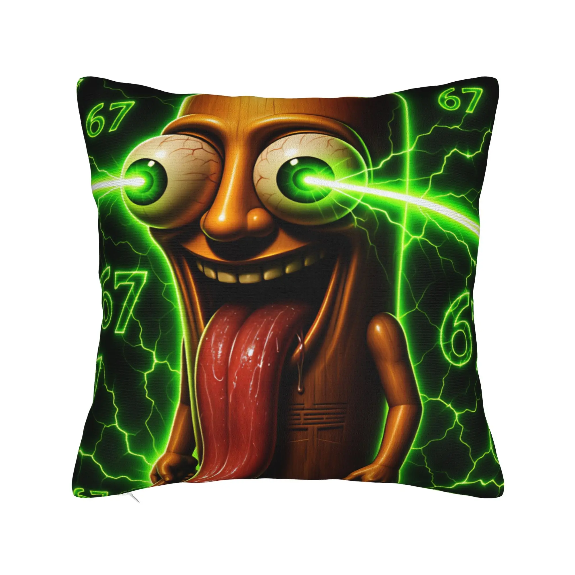 Pillow Cover Tung Tung Sahur 67 Green Laser Eyes Crazy Meme  Vintage Pillow Case For Chair Sofa Home Decor Pillowcases