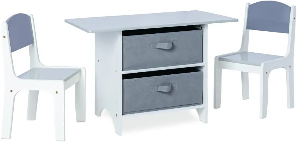 Milliard-mesa de juego de actividades para niños, juego de sillas de madera con cestas de almacenamiento, mesa de arte, muebles con gris moderno