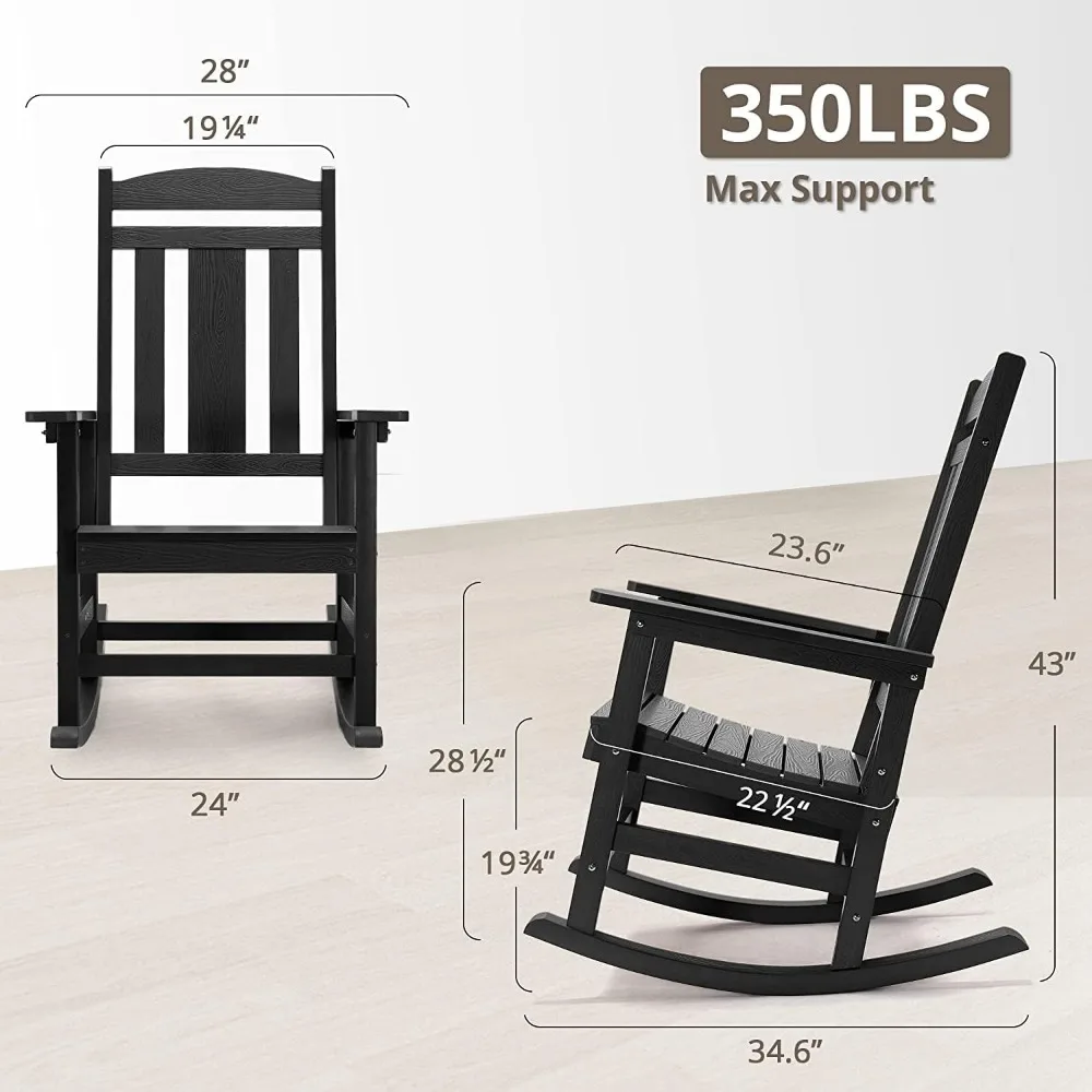 Outdoor Rocking Chairs Set of 2, 350lb Heavy Duty, Oversized Porch Rocker for Adult, High Back Smooth for Outdoor & Indoor