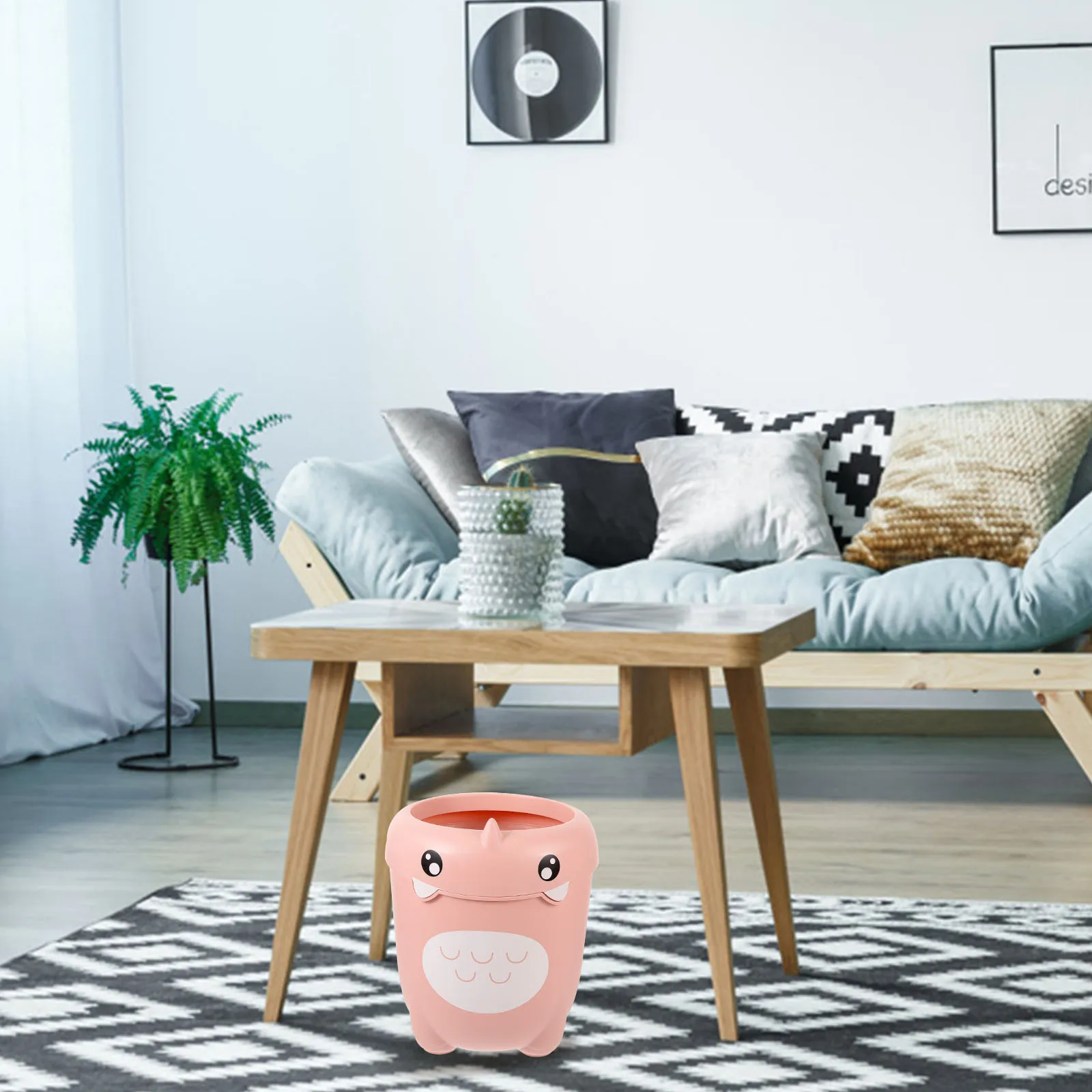 

Adorable Dinosaur Pattern Trash Can Large Capacity Plastic Waste Paper Basket for Room Home Office Study Room Clamping Ring